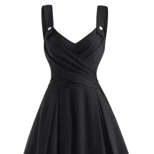 Summer Vacation Solid Crossover Mock Button Sweetheart A Line Dress